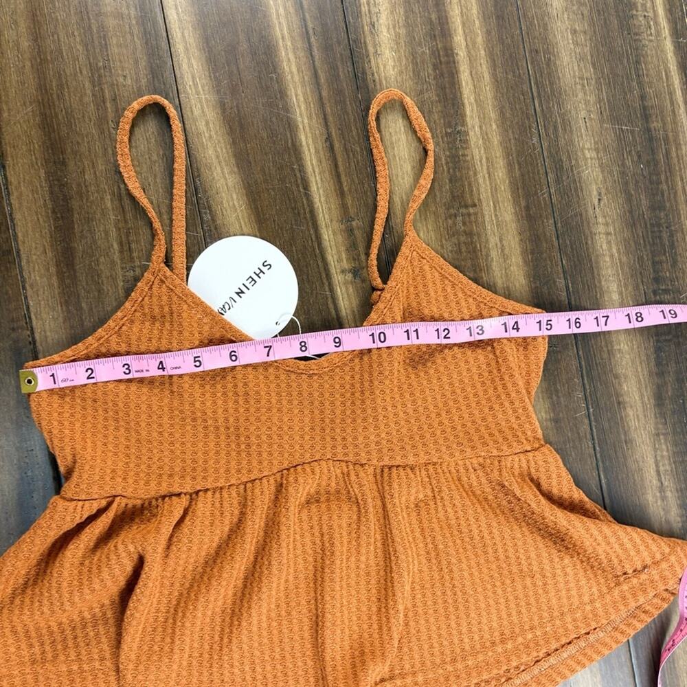 NWT Rust Orange Ribbed Crop Top, Baby Doll, Ruffle Hem Y2K Thin Straps Bella - Picture 9 of 11